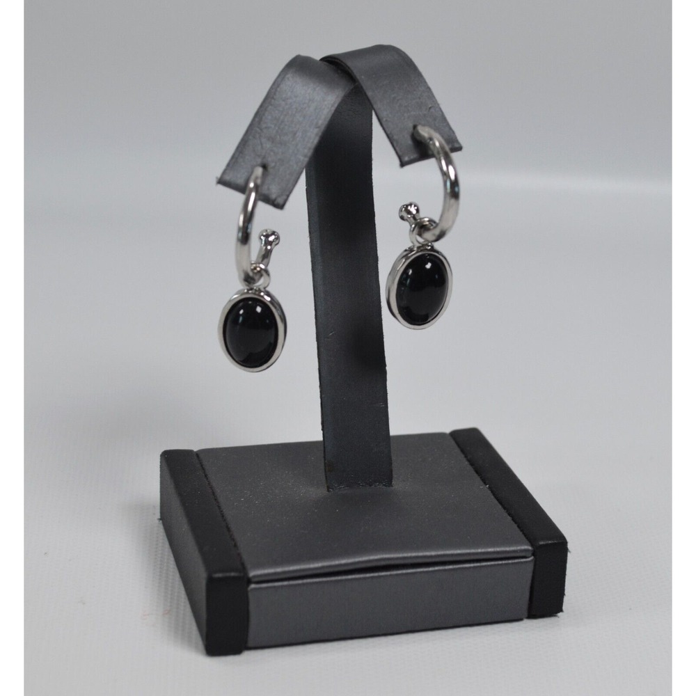 Silver‎ Tone Hook Dangle Pierced Earrings Black & Silver 1.75"